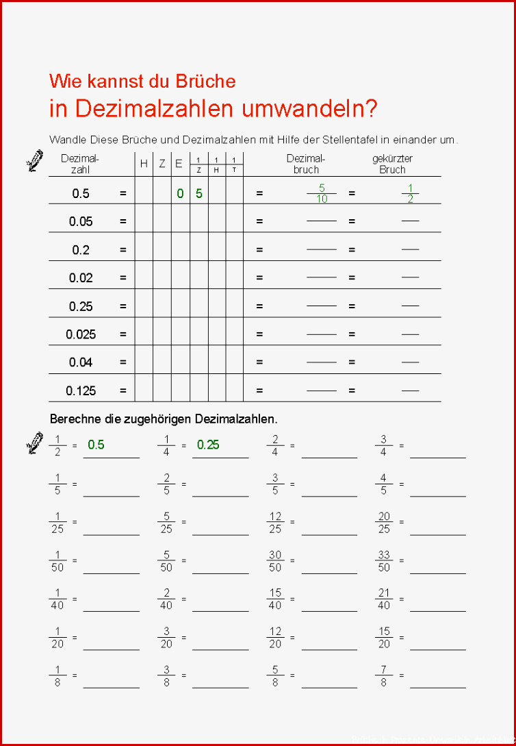 Brüche lesen und schreiben Brüche in Dezimalzahlen umwandeln