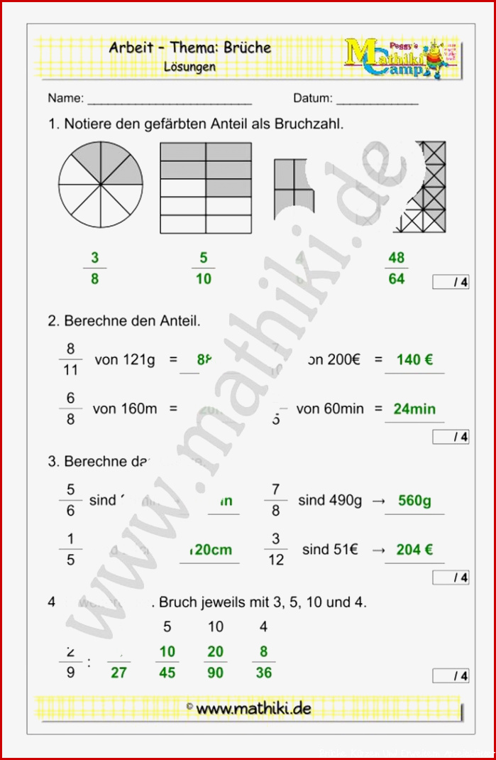 Brüche Mathe Arbeitbletter Klasse 6 6 Klasse Top 10