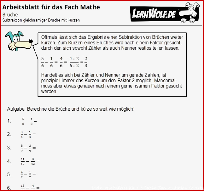 Brüche Mathe Arbeitbletter Klasse 6 Arbeitsblatt Mit