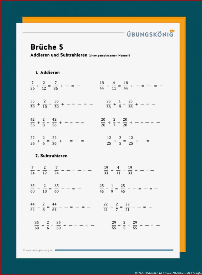 Brüche Mathe Arbeitbletter Klasse 6 Bruchrechnen