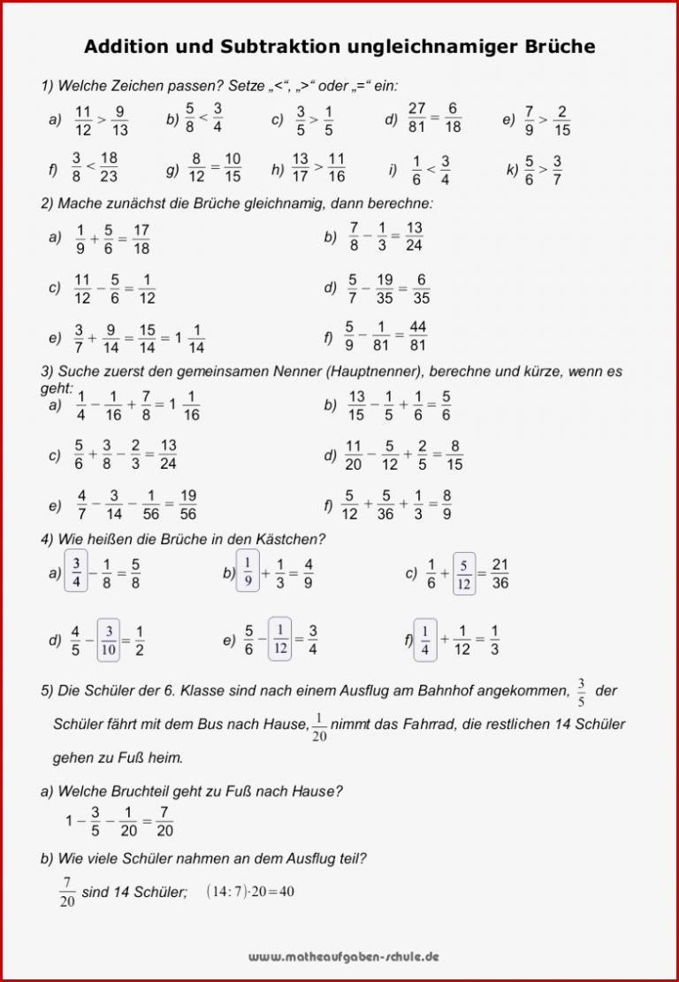 Brüche Mathe Arbeitbletter Klasse 6 Brüche