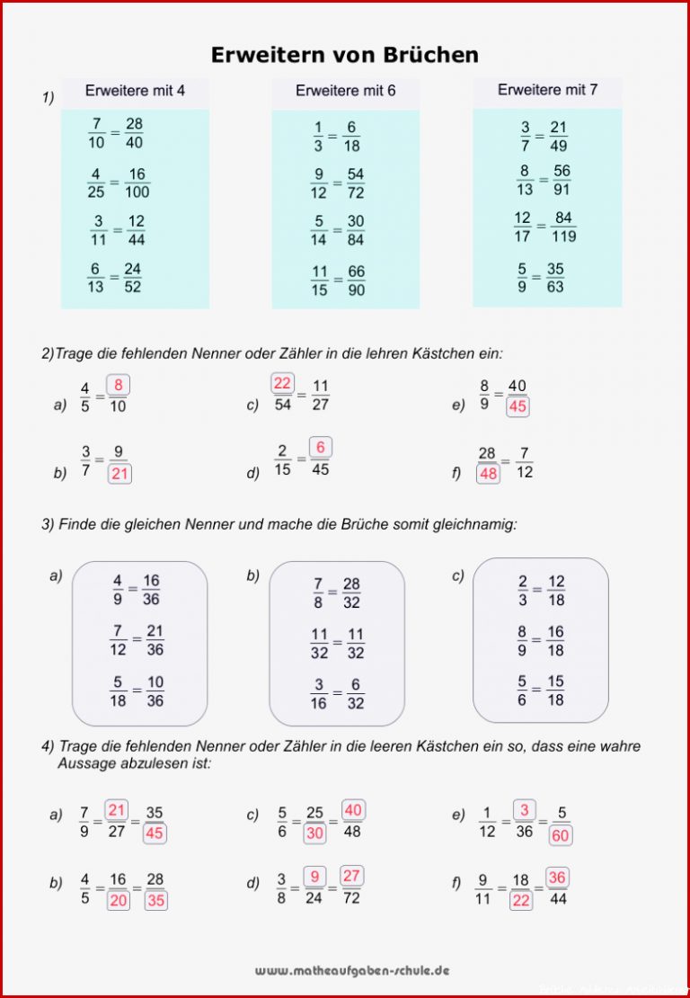 Brüche Mathe Arbeitbletter Klasse 6 Brüche