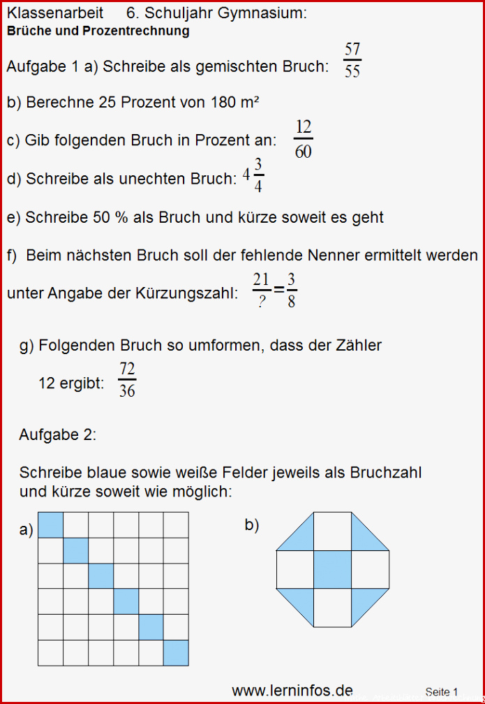 Brüche Mathe Arbeitbletter Klasse 6 Brüche Mathe