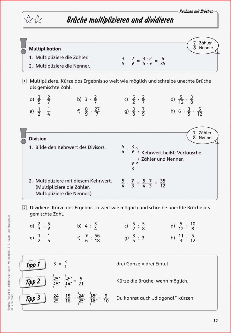 Brüche Mathe Arbeitbletter Klasse 6 Dezimalzahlen