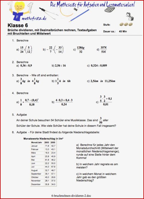 Brüche Mathe Arbeitbletter Klasse 6 Grundwissen