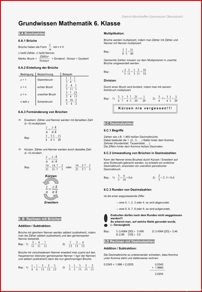 Brüche Mathe Arbeitbletter Klasse 6 Mathe Gleichungen