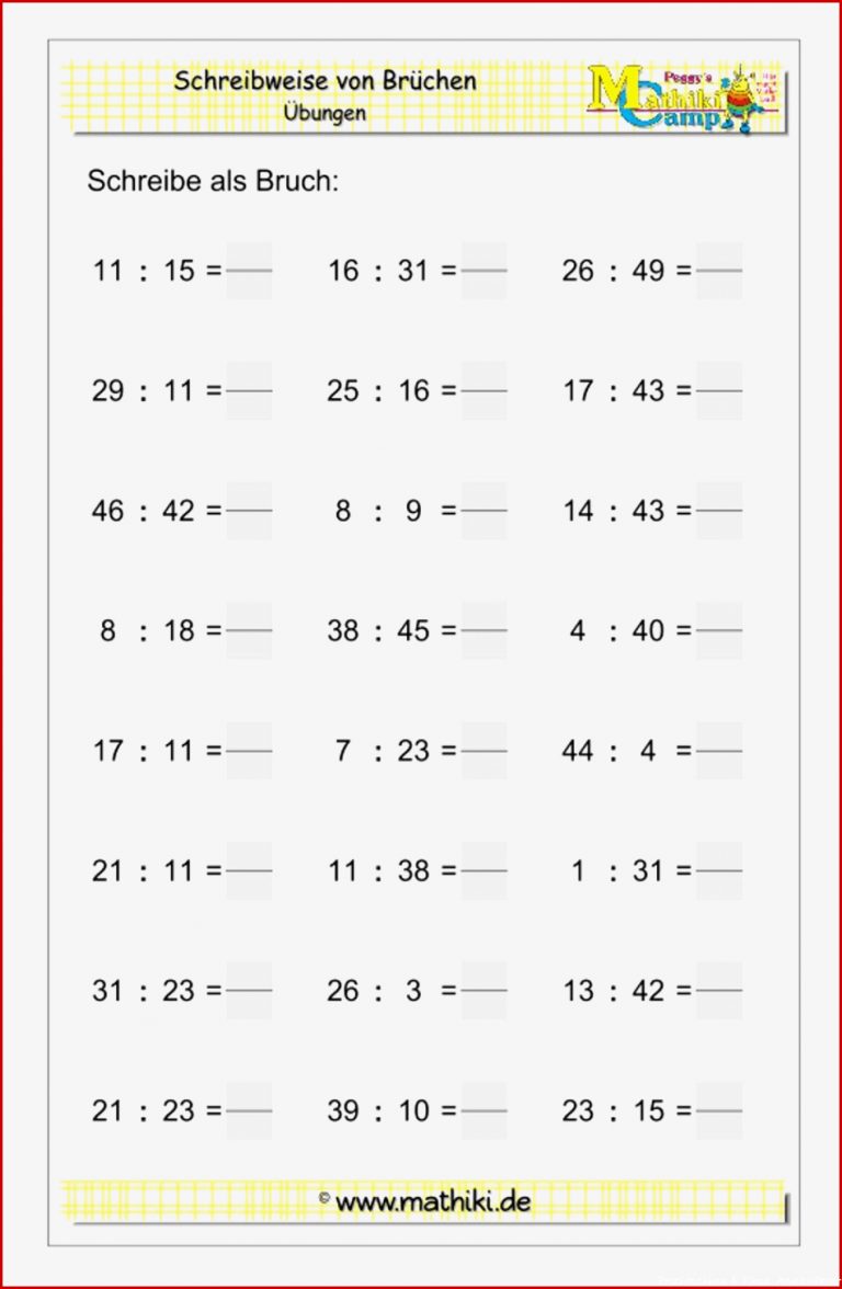 Brüche Mathe Arbeitbletter Klasse 6 Mathematik 6 Klasse