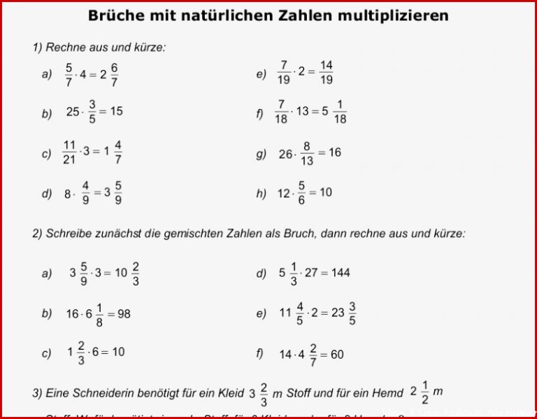 Brüche Mathe Arbeitbletter Klasse 6 Schulaufgaben