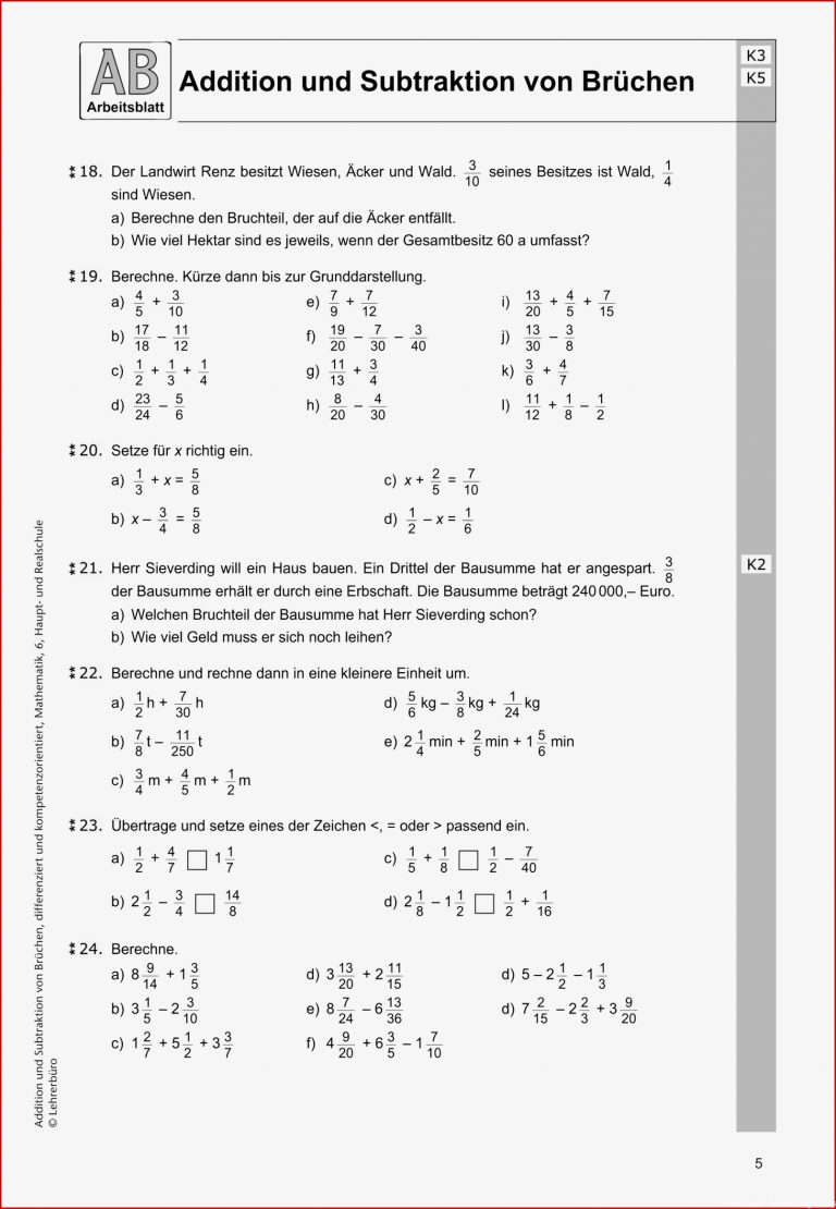 Brüche Mathe Arbeitbletter Klasse 6 sopäd