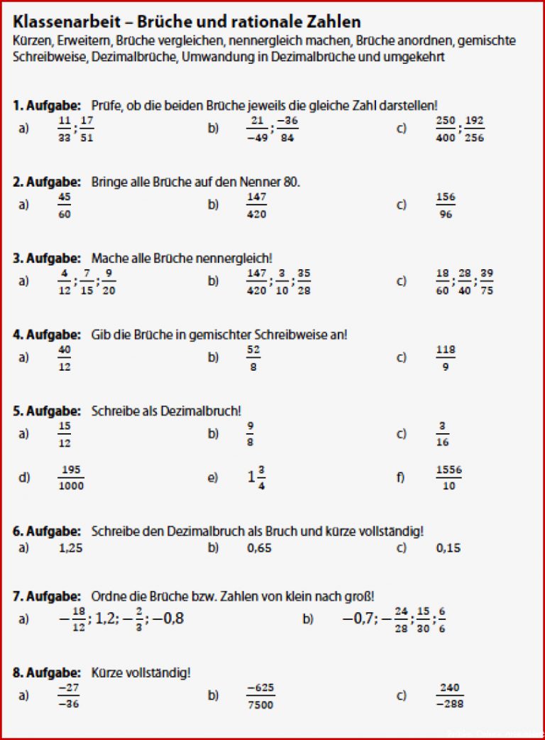 Brüche ordnen Arbeitsblatt 5 Klasse Bruche Zahlenstrahl