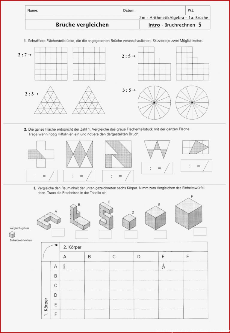 Brüche Ordnen Arbeitsblatt Klassenarbeiten Mathe Klasse