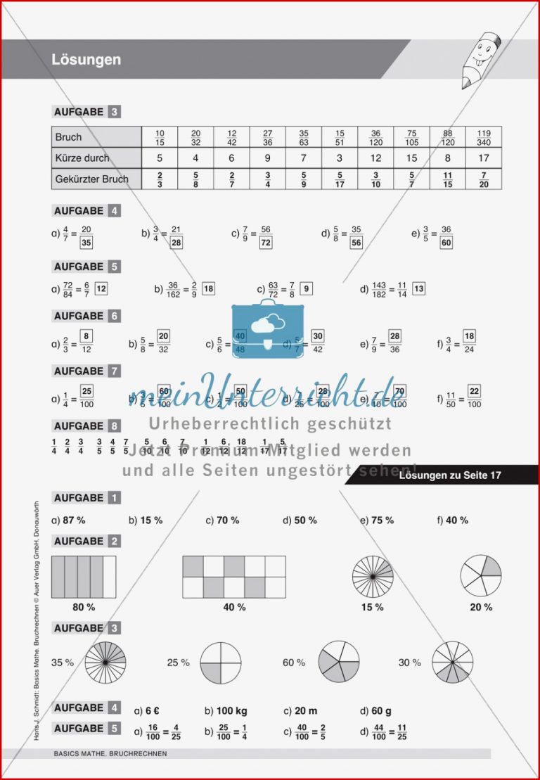 Brüche und Prozentschreibweise meinUnterricht