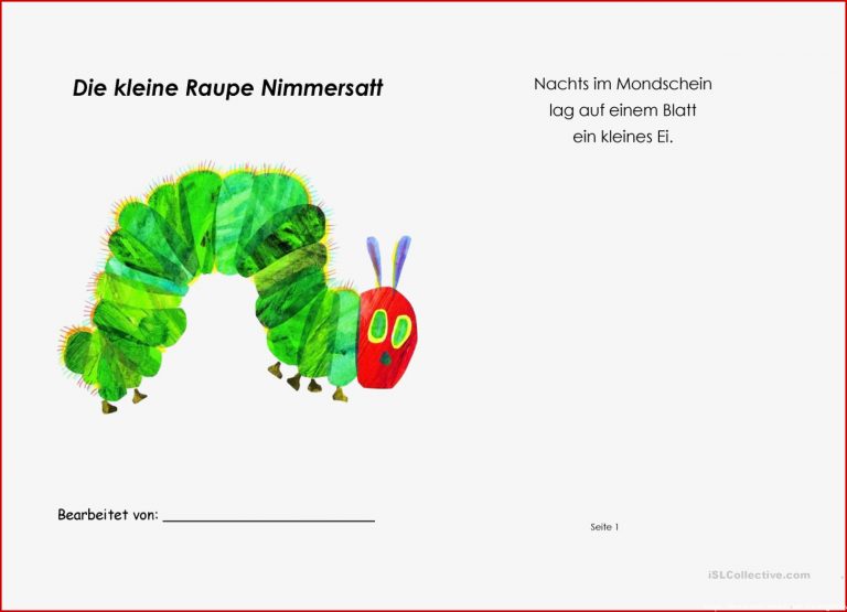 Buchgestaltung "kleine Raupe Nimmersatt" Arbeitsblatt