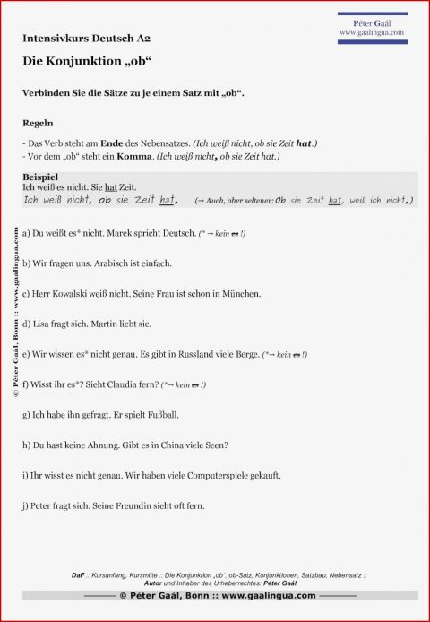 Calaméo Daf A2 Übung Und Regeln Zur Konjunktion „ob