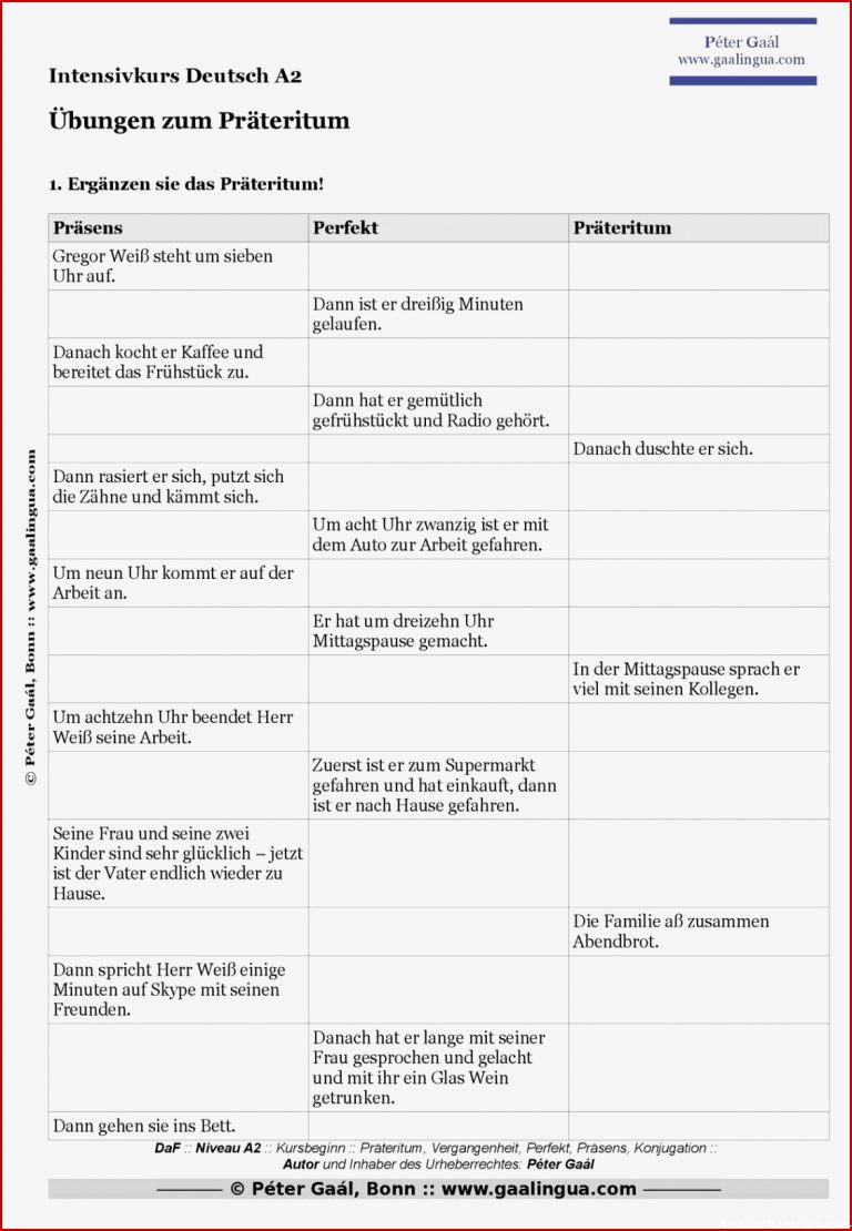 Calaméo DaF Übung zu Präteritum Perfekt und Präsens