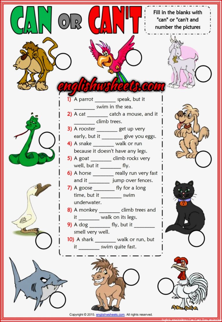 Can or Can t Esl Printable Gapfilling Exercise Worksheet
