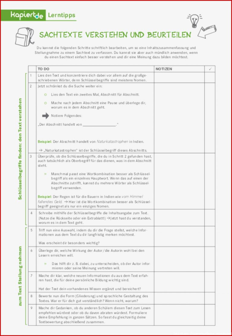 Checkliste Sachtexte verstehen und beurteilen – kapiert