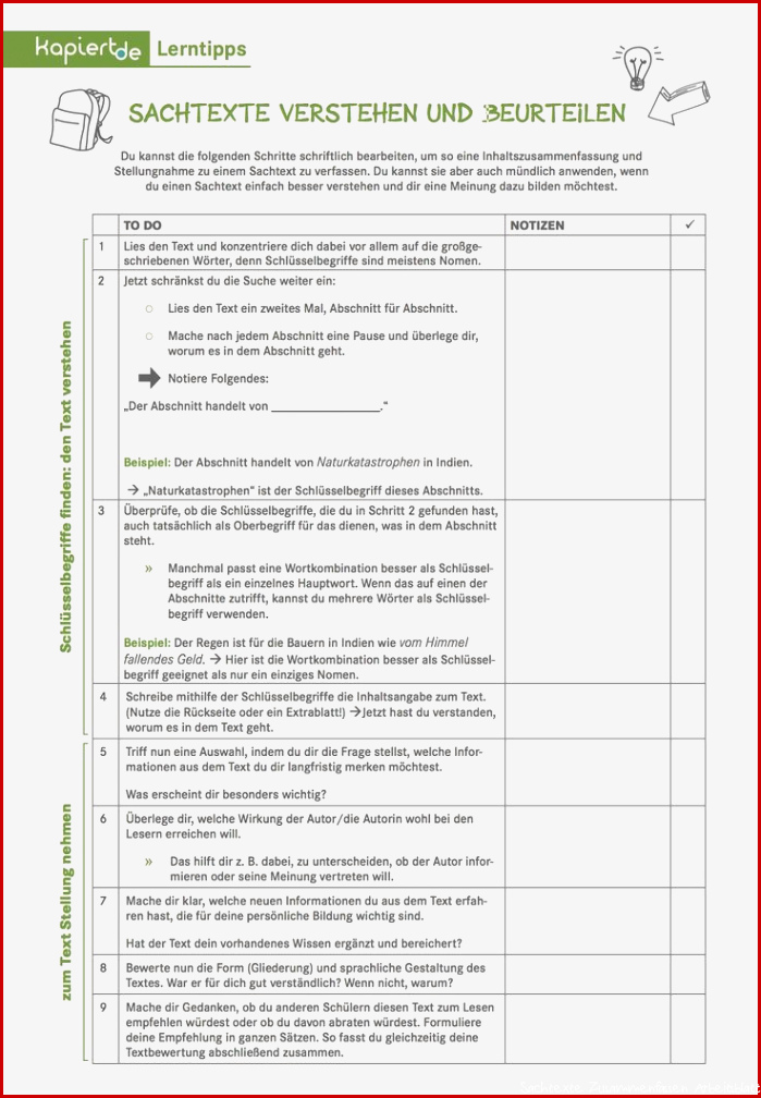 Checkliste Sachtexte verstehen und beurteilen