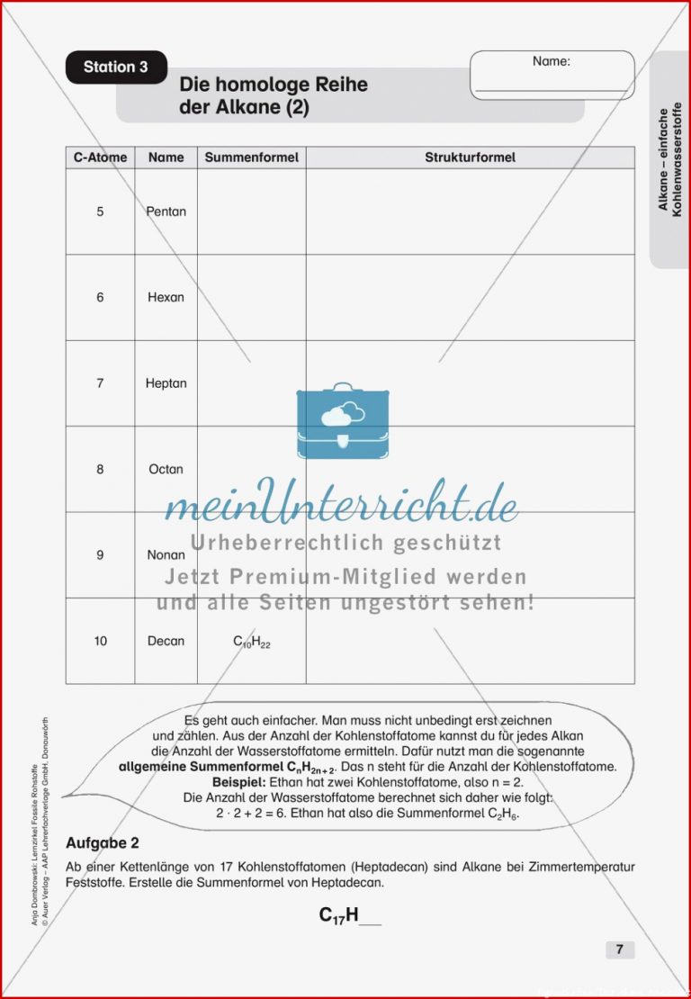 Chemie An Stationen Alkane Einfache Kohlenwasserstoffe