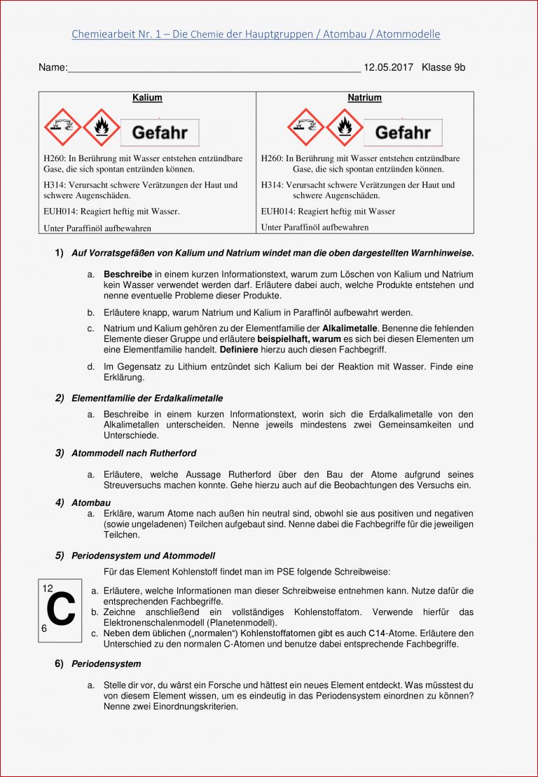 Chemie Arbeitsblätter Klasse 8 Mit Lösungen Kostenlos