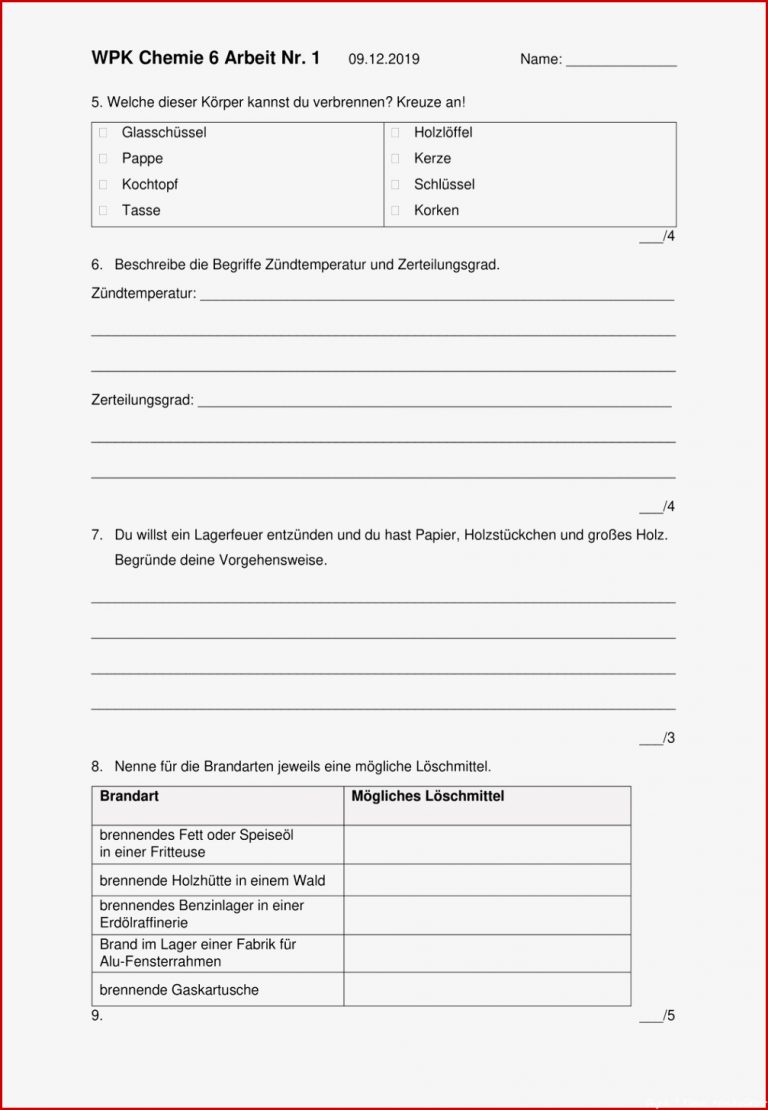 Chemie Klasse 7 Gymnasium Arbeitsblätter Worksheets