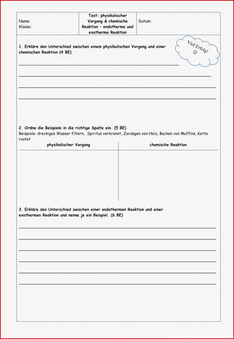Chemische Reaktion Chemie Arbeitsblätter Klasse 8 Mit