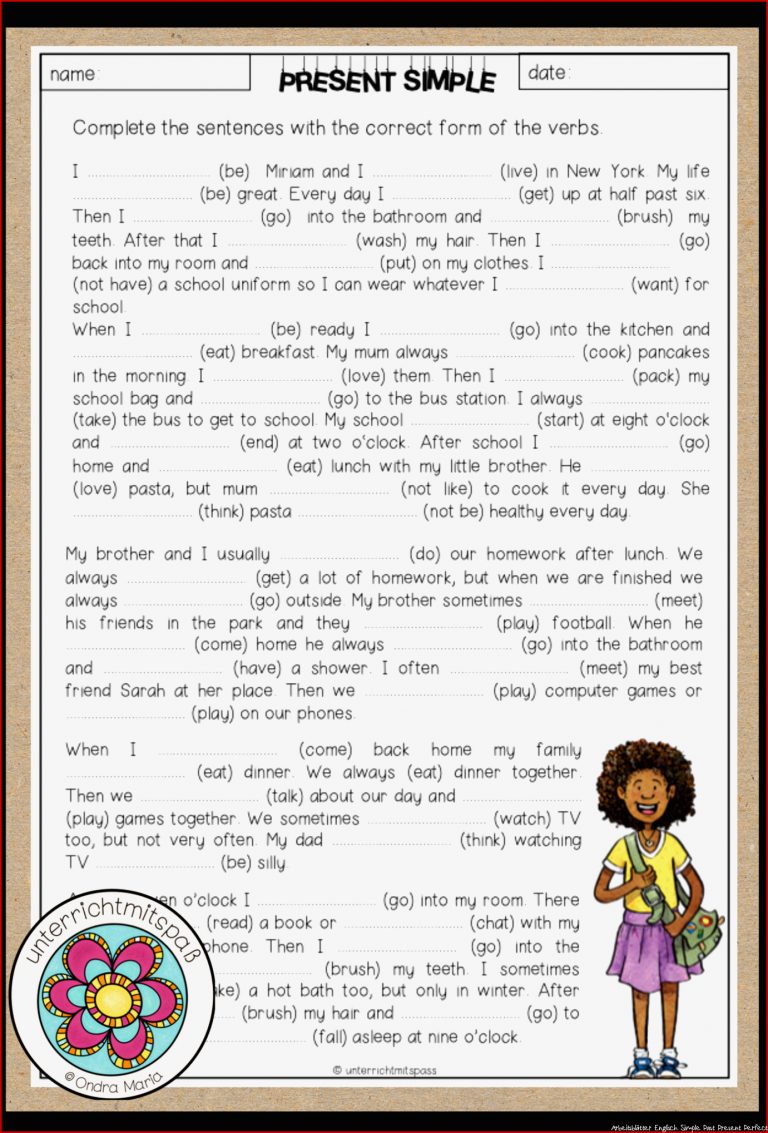 Daily Routines Grammar Worksheet Verbs Present Simple