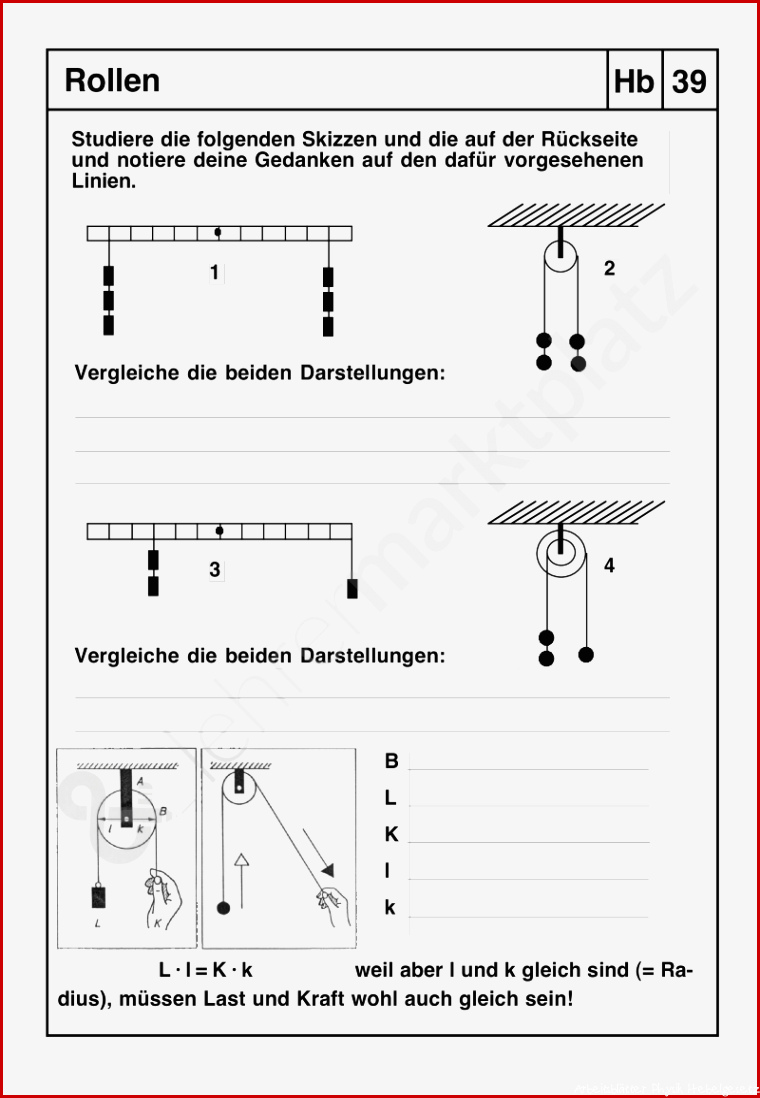 Das Hebelgesetz am Beispiel von Rollen Flaschenzügen und