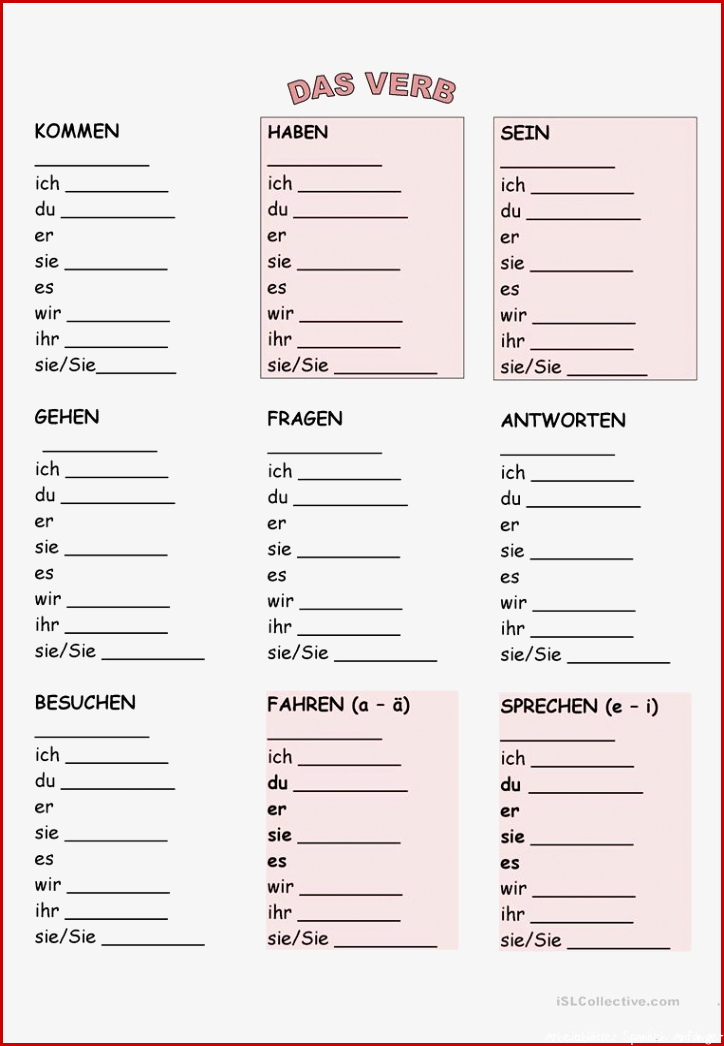 Das Verb Arbeitsblatt Kostenlose DAF Arbeitsblätter