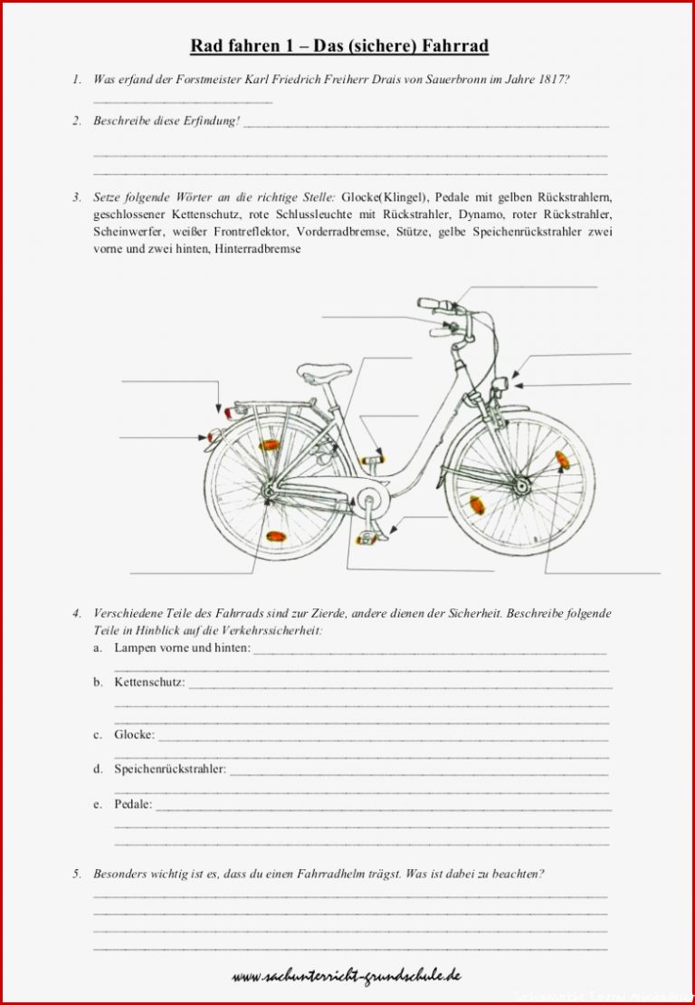 Das verkehrssichere Fahrrad Sachunterricht