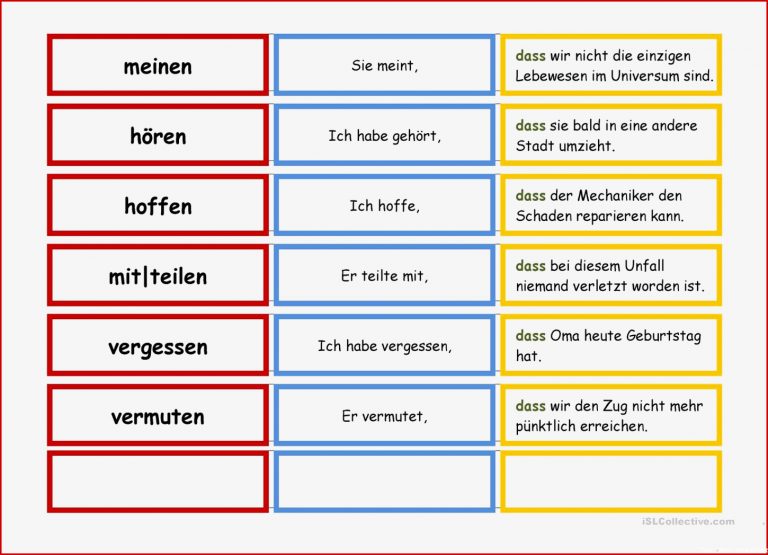 Dass Sätze Im Akkusativ Legematerial Arbeitsblatt