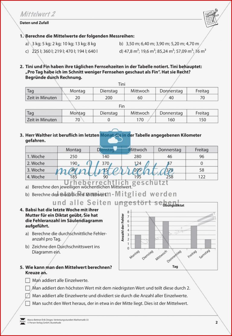 Daten und Zufall Den Mittelwert kennenlernen und