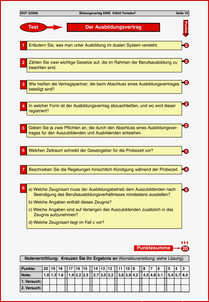 Der Ausbildungsvertrag Test mit Lösungen Verlage der