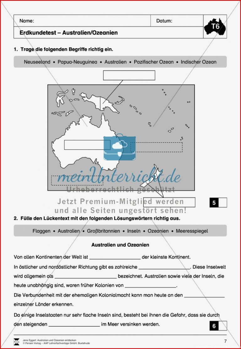 Der Kontinent Australien Ozeanien Erdkundetest