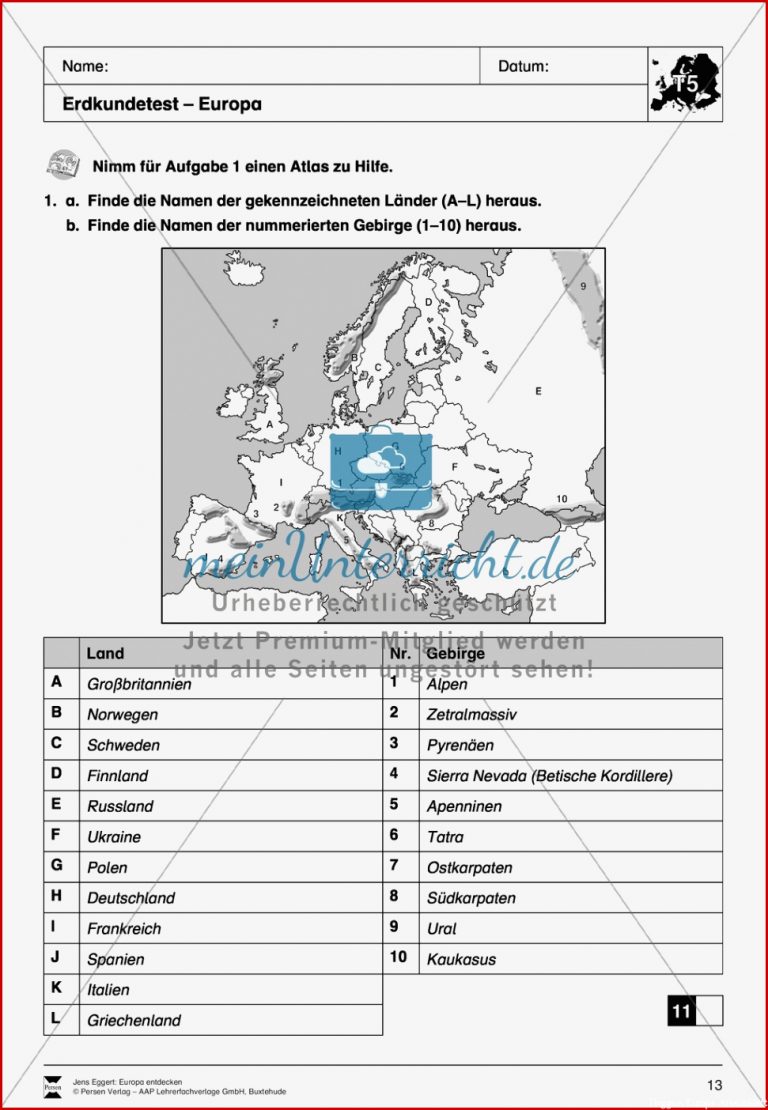 Der Kontinent Europa Kreuzworträtsel Erdkundetest