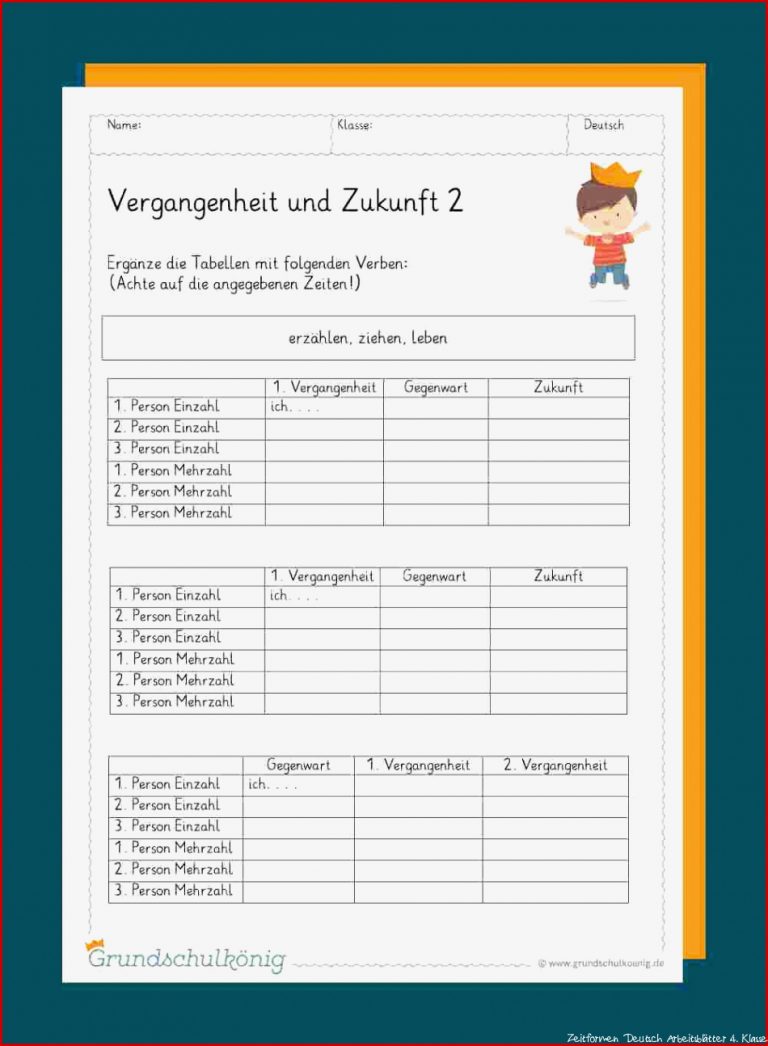 Deutsch 4 Klasse Arbeitsblätter Zeitformen kinderbilder