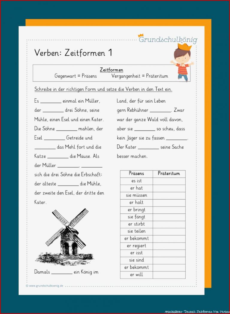 Deutsch 4 Klasse Arbeitsblätter Zeitformen kinderbilder