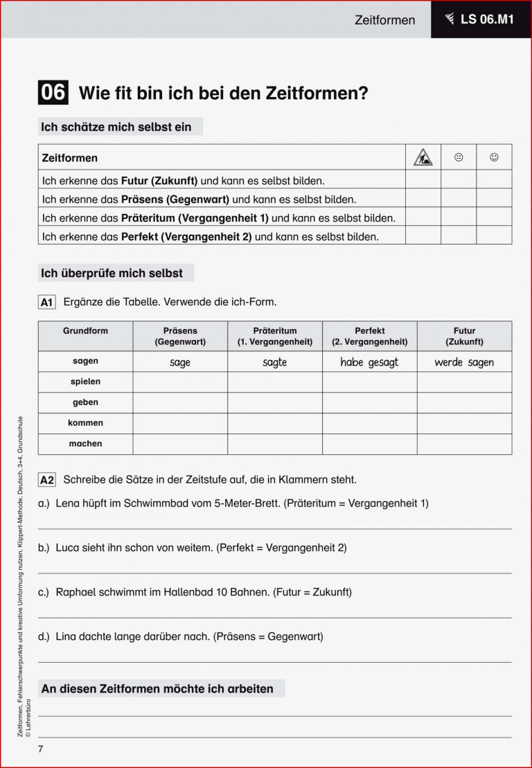 Deutsch 4 Klasse Arbeitsblätter Zeitformen Kinderbilder