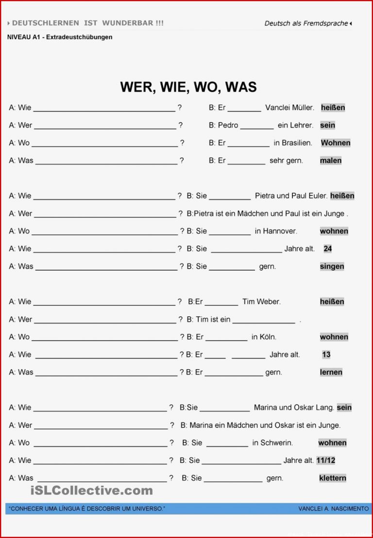 Deutsch Für Ausländer Arbeitsblätter Pdf Worksheets