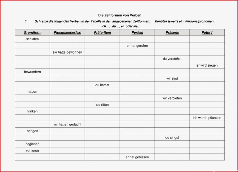 Deutsch Verben Zeitformen – Unterrichtsmaterial Im Fach