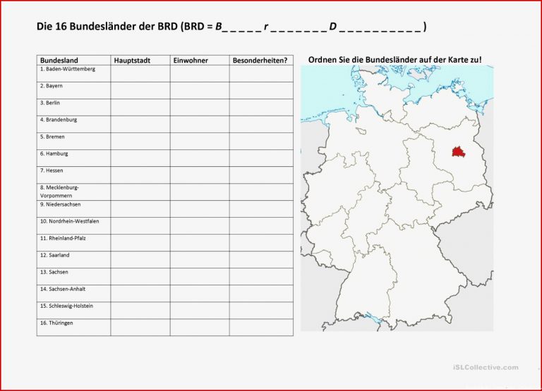 Deutschland Bundesländer Hauptstädte Arbeitsblatt