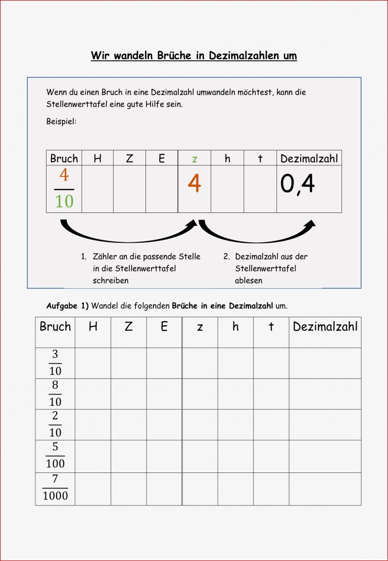 Dezimalbrüche Dezimalzahlen Arbeitsblätter Zum Ausdrucken