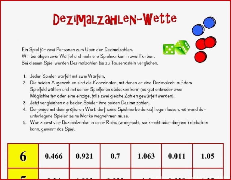 Dezimalzahlen Ad Ren Arbeitsblätter Zum Ausdrucken