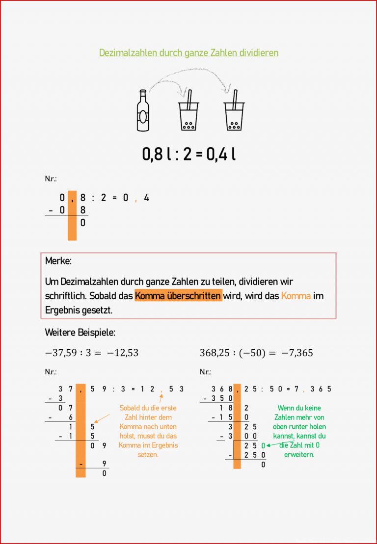 Dezimalzahlen Durch Ganze Zahlen Divi Ren – Geogebra