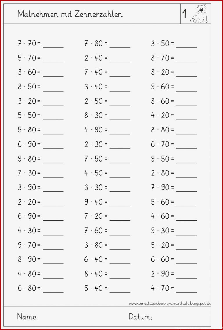Dezimalzahlen Mit Zehnerzahlen Multiplizieren Arbeitsblatt