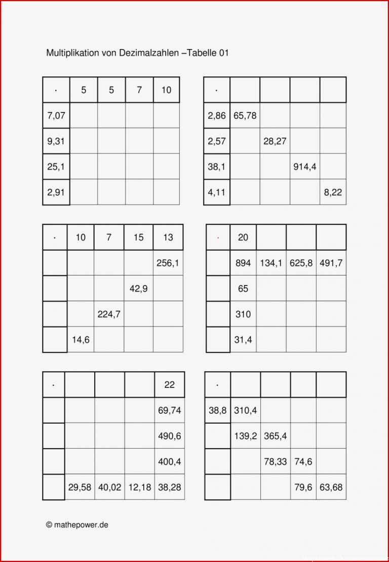 Dezimalzahlen Multiplikation Von Dezimalzahlen Mit