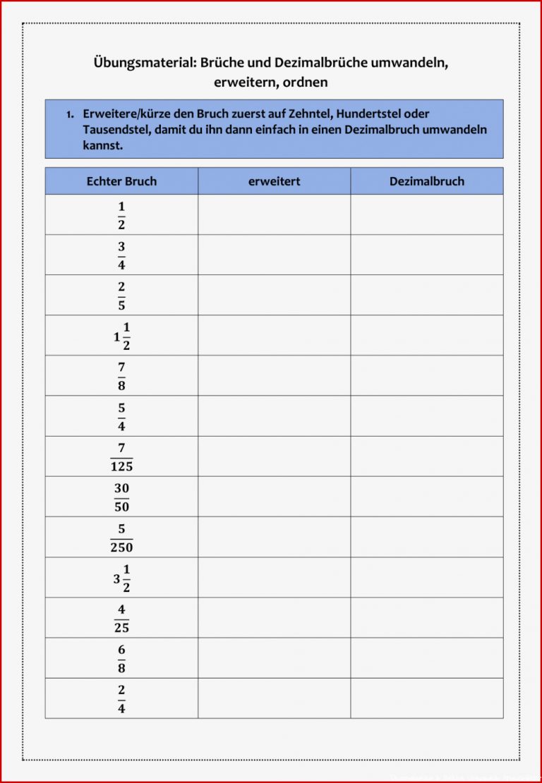 Dezimalzahlen Und Dezimalbrüche Umwandeln Als Pdf Englnscrak