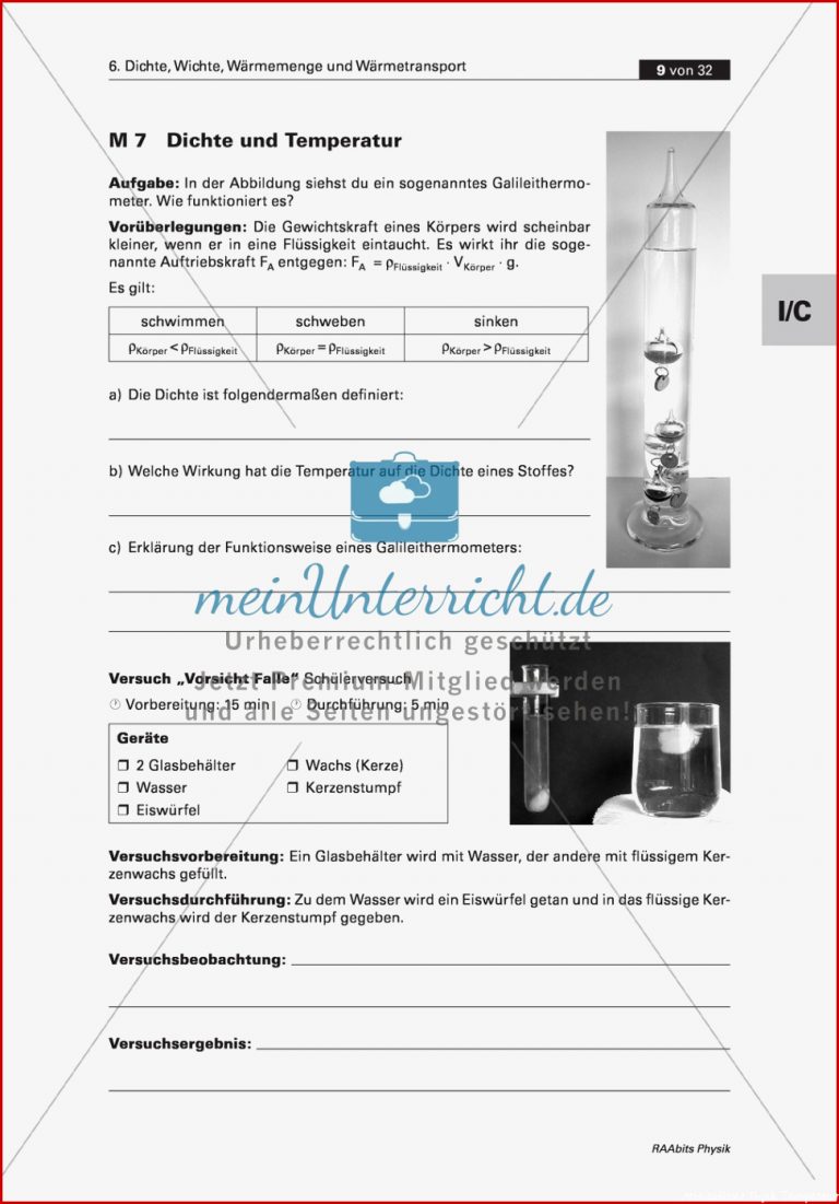 Dichte und Temperatur Am Beispiel Galileithermometer