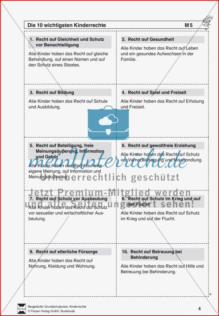 Die 10 Wichtigsten Kinderrechte Arbeitsblatt Meinunterricht