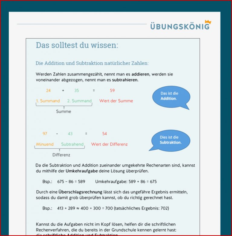 Die 7 Tage Challenge zur Addition und Subtraktion